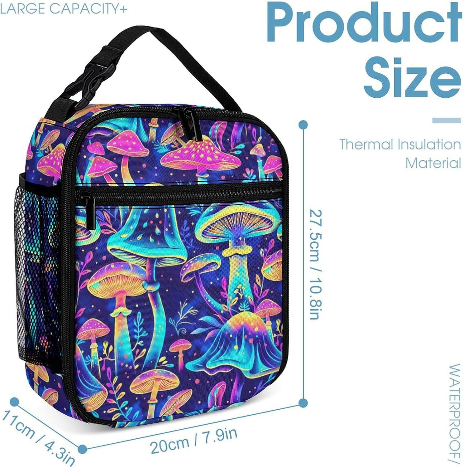 Mushroom Backpack with Lunch Box & Pencil Case, 16 Inch Cool Mushroom Themed Bookbag, Adjustable Lightweight Large Capacity, Colorful Backpack Set for Kids Girls Boys School - Image 4