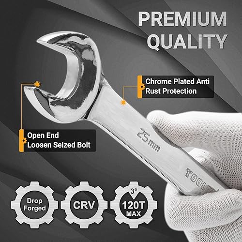 Miniatura 5 de Juego de llaves de trinquete de 16 piezas, juego de llaves combinadas, con organizador, MMmétrica Max 120 dientes Cromo Vanadio Llave combinada