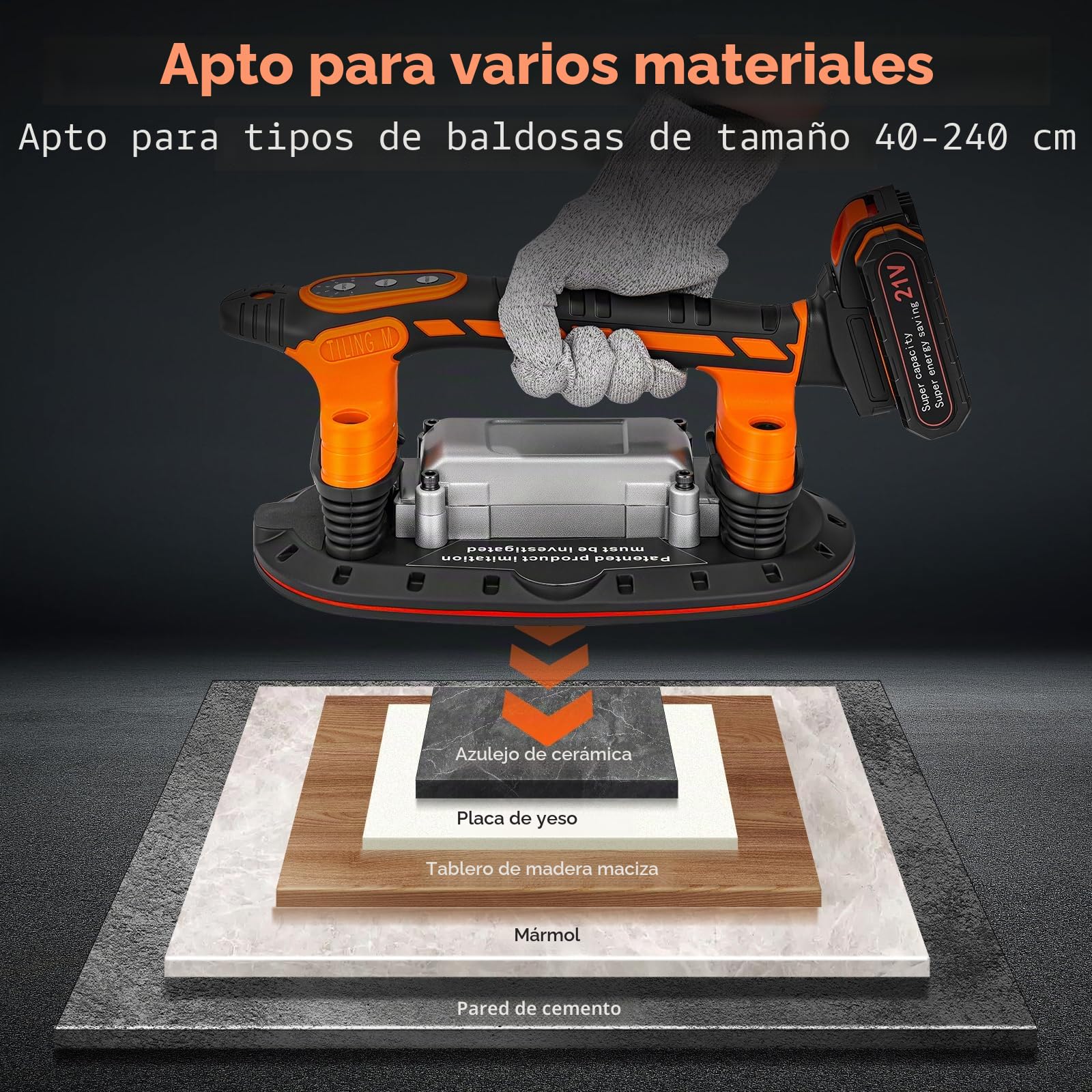 Bonvoisin 2 en 1 Vibrador para Azulejos y Ventosa 400kg Adsorpción (EU) | 2-En-1 Ventosa y Vibratore, Fuerza De Succión De 400 Kg, 6 Niveles Ajustables, Dos Baterías Para Uso Inalámbrico
