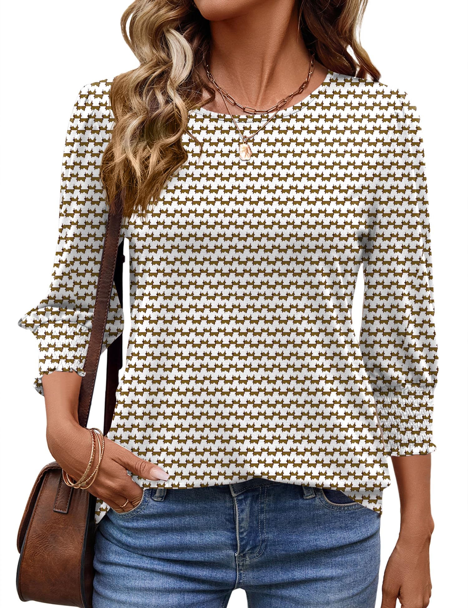 IECCP Damen Bluse 3/4 Ärm Runder Ausschnitt Tunika Sommer Tops Locker Shirt Lässig 2025 Oberteil Elegant Bluse