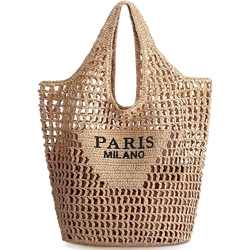 Hommtina Straw Beach Bag - Womens Crossbody Shoulder Vacation Purse for Summer