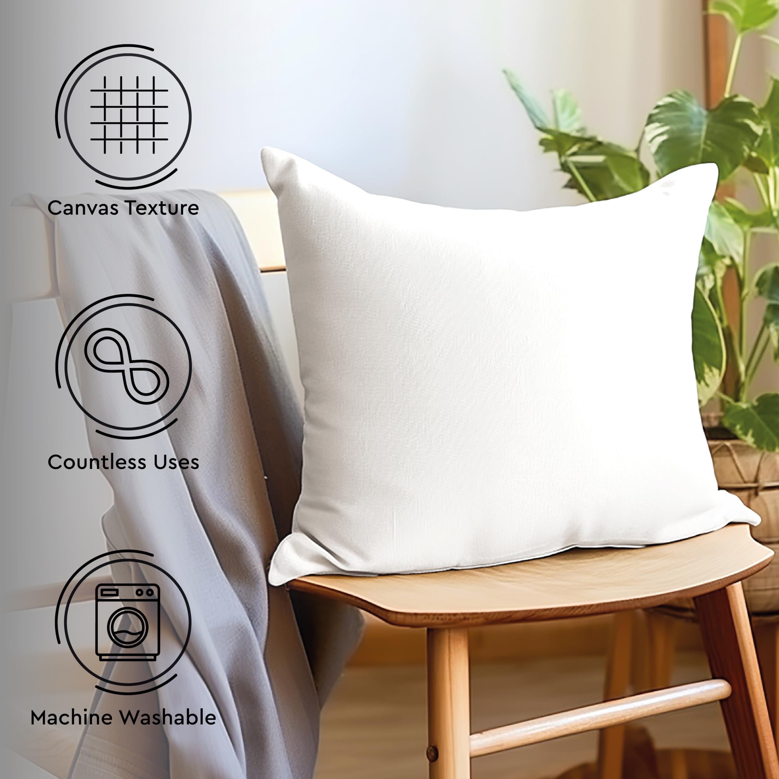 Encasa XO Cotton Throw Pillow Covers Set of 2 I 24x24 in (60x60 cm) - White I No Insert I Plain Square Pillowcases I Machine Washable - Image 3