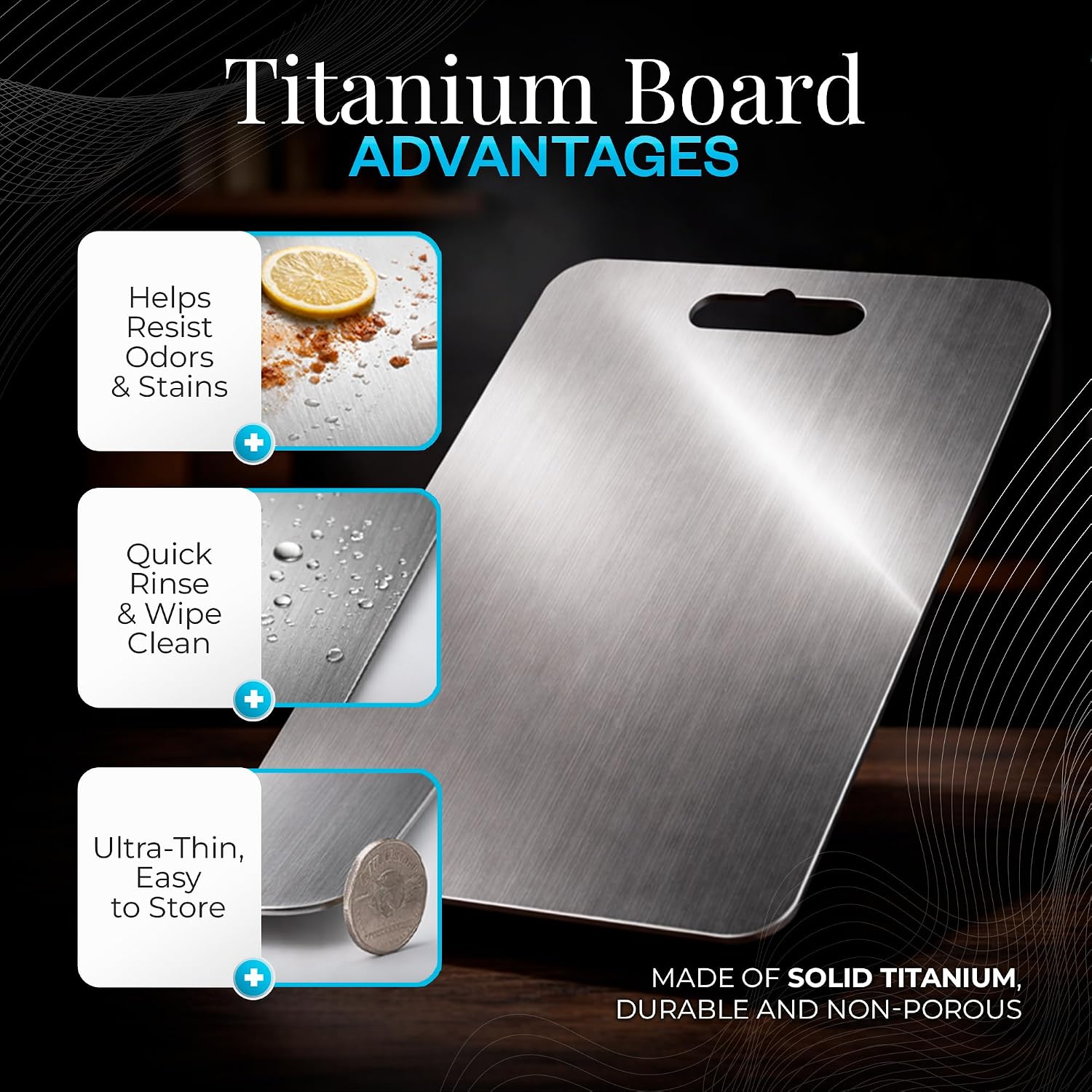 Titanium Cutting Board with 3-Piece Kitchen Knife Set - Metal Cutting Board with Stainless Steel Chef Bread & Paring Knives - Durable Kitchen Essentials for Home - Kitchen and Dining