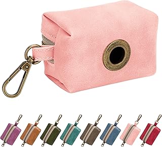 Didog Cute Dog Poop Bag Holder for Leash, Easy-Pull and Colorful PU Leather Dog Poop Bag Dispenser with Metal Clip, Includes 1 Roll Pet Waste Bag for Daily Walking,Pink