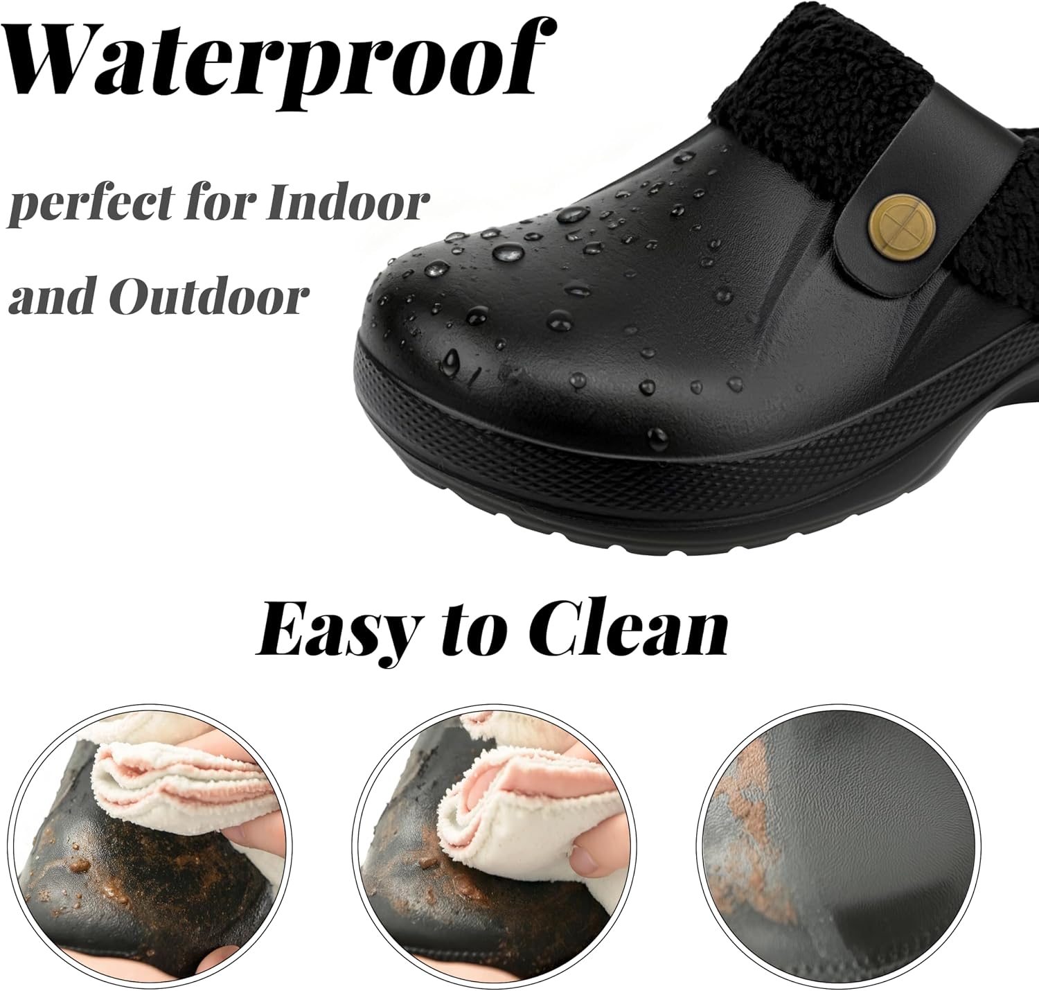 ChayChax Women and Men Fur Lined Clogs Memory Foam Warm Fuzzy Slippers Winter Waterproof Indoor Outdoor Slipper