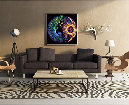 Miniatura 5 de Rheskbecy Kits de pintura de diamantes para adultos, kits de arte de diamantes para principiantes, sol y luna, taladro completo, puntos redondos de