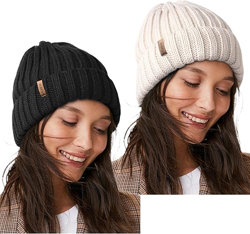 FURTALK - Gorro de punto para mujeres y hombres, forro polar de doble capa, grueso sombrero de invierno