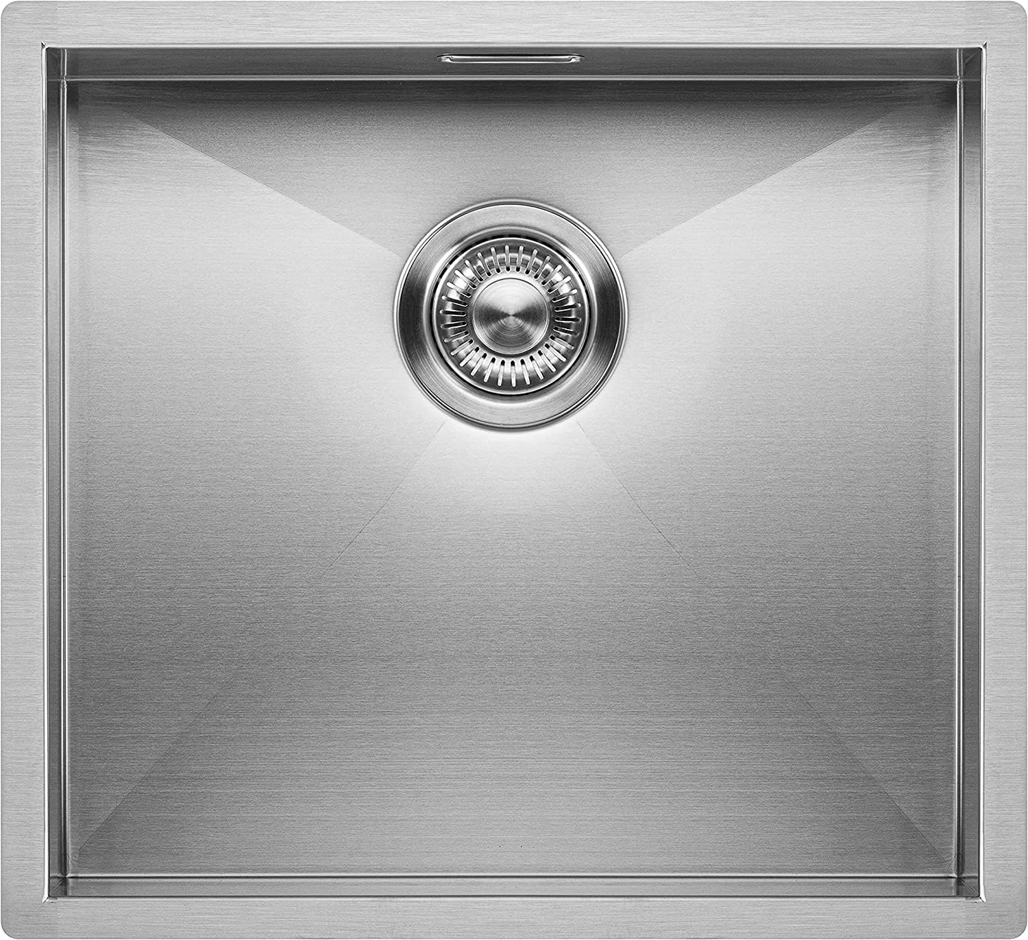 Kitchen Sink Mizzo Quadro 45-40 | 1.2mm Thick Stainless Steel Single Bowl with Satin Finish | Straight Corners Zero Radius Basin | 60cm Cabinet | Undermount Flushmount or Topmount Installation