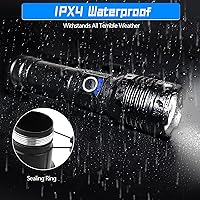 Vista 6 de Linternas LED de alto lúmenes recargables, 5000 lúmenes XHP50 linterna súper brillante, luz de flash de alta potencia, 5 modos de luz, linterna