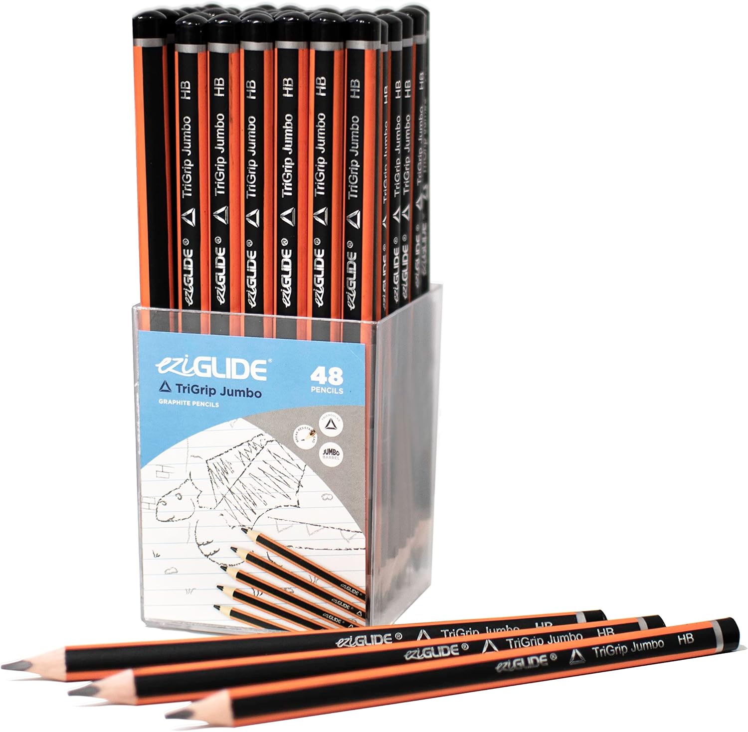 Eziglide TriGrip Jumbo HB Pencils, Pack of 48 Triangular Pencils, Break