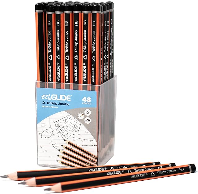 Eziglide TriGrip Jumbo HB Pencils, Pack of 48 Triangular Pencils, Break resistant super bonded lead, Triangle pencils for kids that improve pencil grip comfort and control when drawing & writing