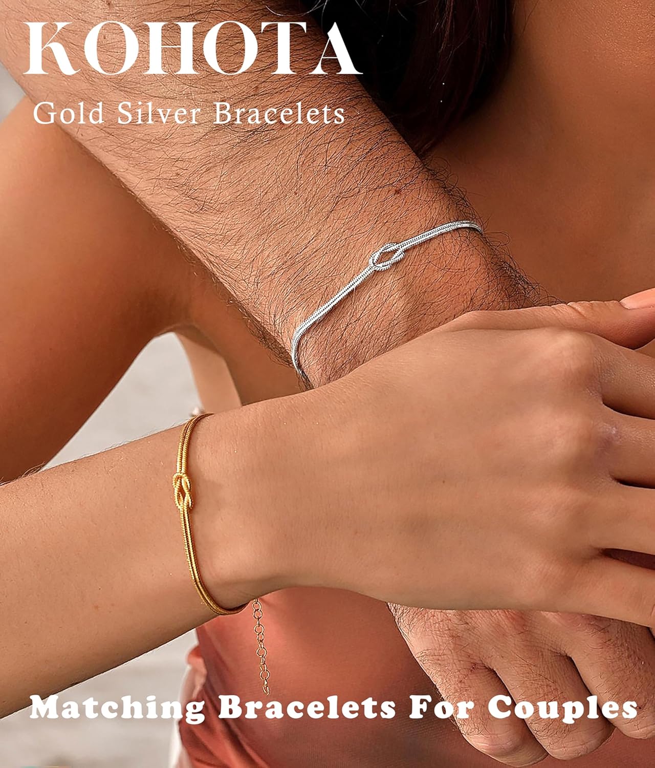 KOHOTA Valentines Day Gifts Silver Gold Bracelets for Women Trendy 14K Gold Plated Bracelet for Women Non Tarnish Dainty Stackable Heart Pearl Knot Beaded Bracelets Stack Set Charm Mothers Day Jewelry - Image 2