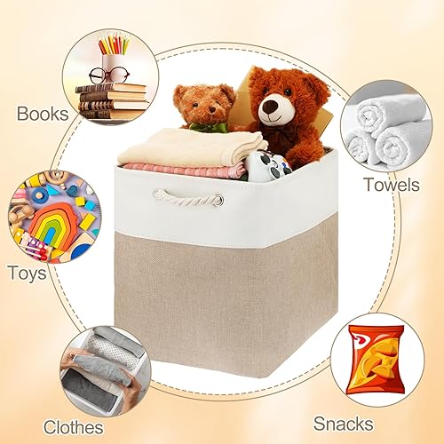 Vista 20 de meekoo Paquete de 8 contenedores plegables de almacenamiento de tela, cestas de tela de poliéster con asas, organizador de armario de lino para Gris