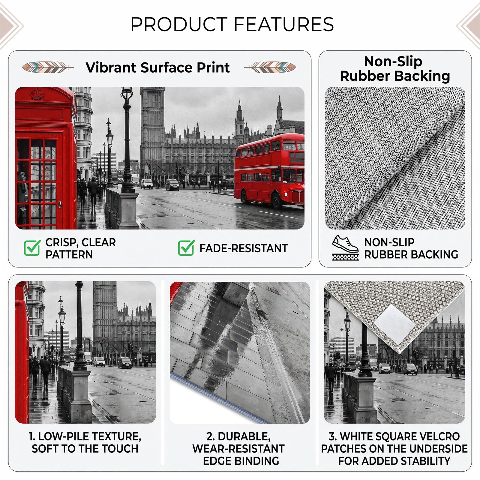 Tapis de Salon Rue Ville Londres Big Ben 120x170cm, pour Chambre