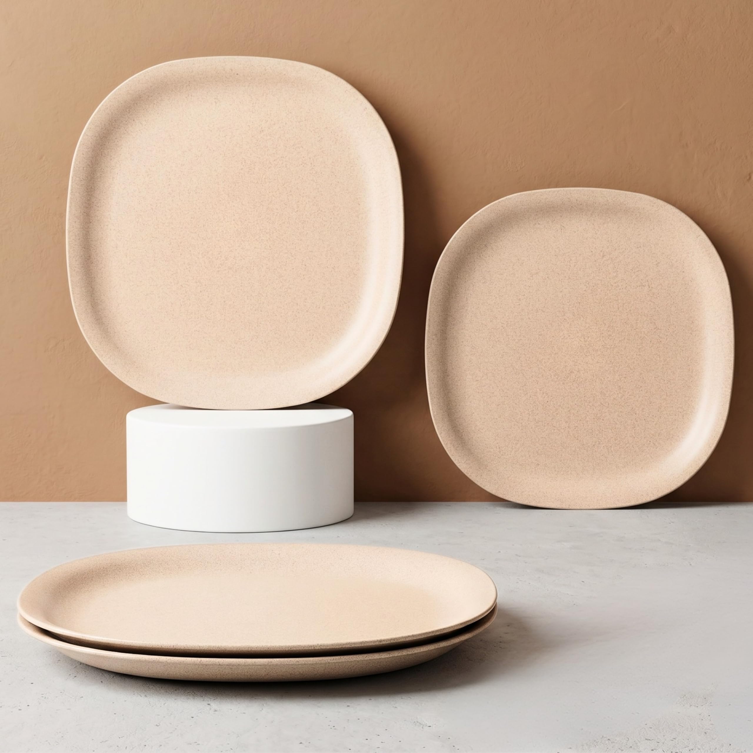 Eha Set of 4 Earth-Friendly Square Dinner Plates |11 inch| Unbreakable Plates Made with Bamboo Fibers & Rice Husk Fiber | Microwave Safe Full Dinner Plates | for Hot Servings |Sand Castle