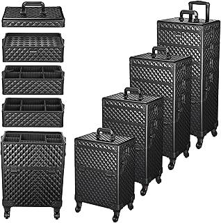 BYOOTIQUE 4in1 Rolling Makeup Case Aluminum Cosmetic Train Case Organizer with Mirror Extra Large Storage Trolley 360-degree Swivel Wheels