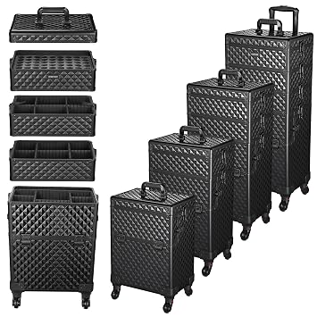BYOOTIQUE 4in1 Rolling Makeup Case Aluminum Cosmetic Train Case Organizer