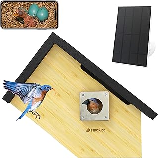 Birdkiss Smart Bird Houses for Outside Solar Powered, 1080P HD Live View Birdhouse with Camera, Perfect Viewing Bird Nesting and Hatching, Ideal Outdoors Bird House for Blue Bird and Cardinal (Black)