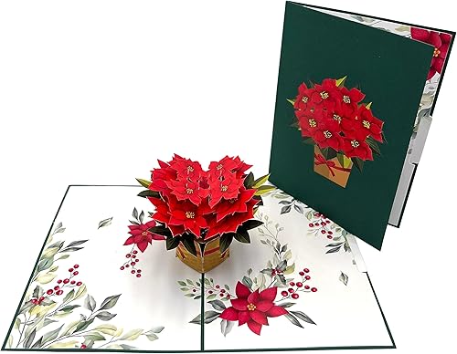 Miniatura 2 de Tarjeta de felicitación desplegable 3D, cesta de Pascua roja floreciente, tamaño 5 x 7 pulgadas, incluye una tarjeta de notas y sobre a juego