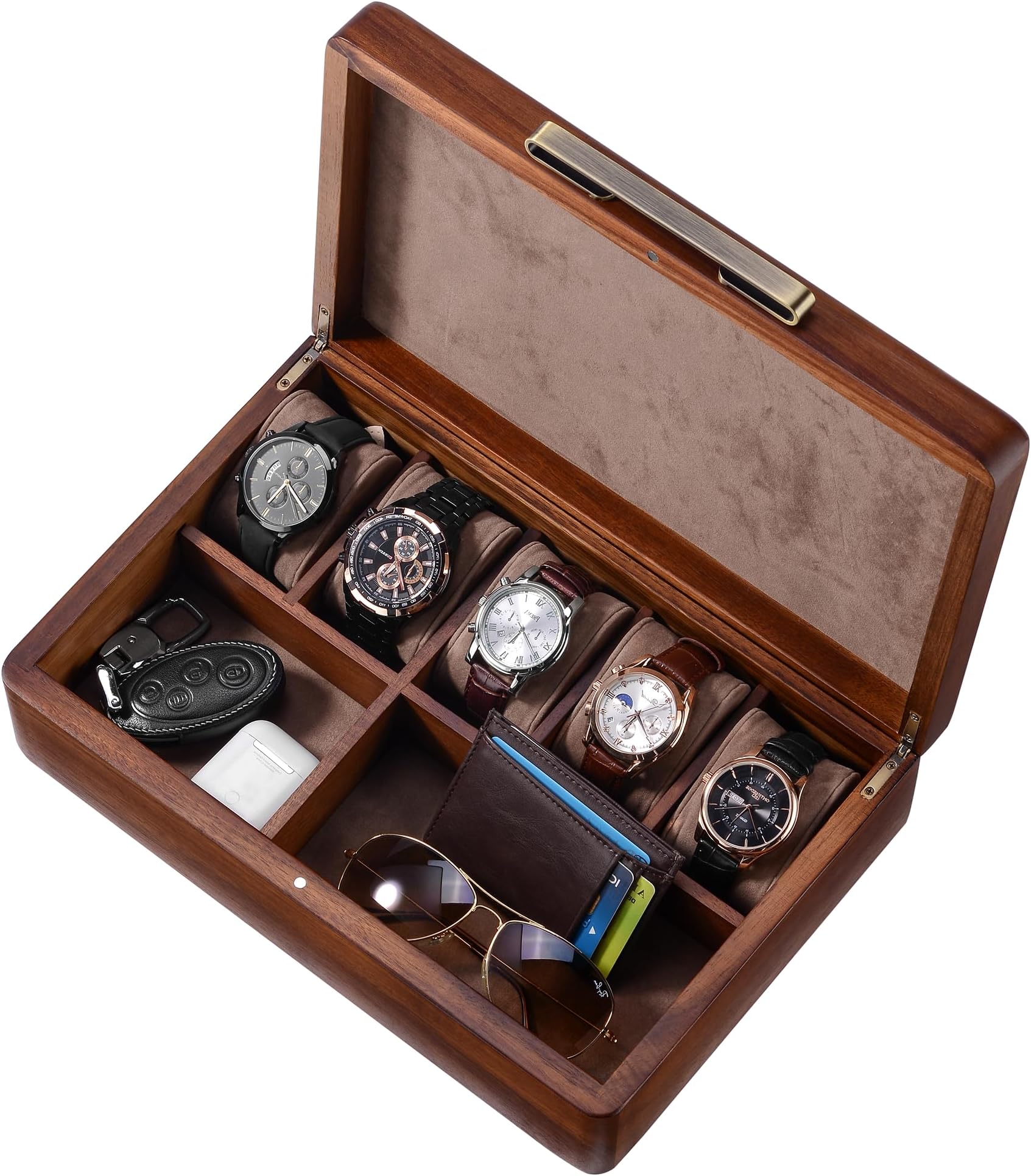 Shanik Wooden Watch Box for Men - Personalized Storage Box with 5 Slots for Watches - Organizer Box for Personal Stuff (Without Engraving)