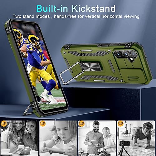 Miniatura 4 de DEERLAMN Funda para Samsung Galaxy A14 5G con Cubierta Deslizante para Cámara + Protector de Pantalla (2 Paquetes), Soporte de Anillo Giratorio de