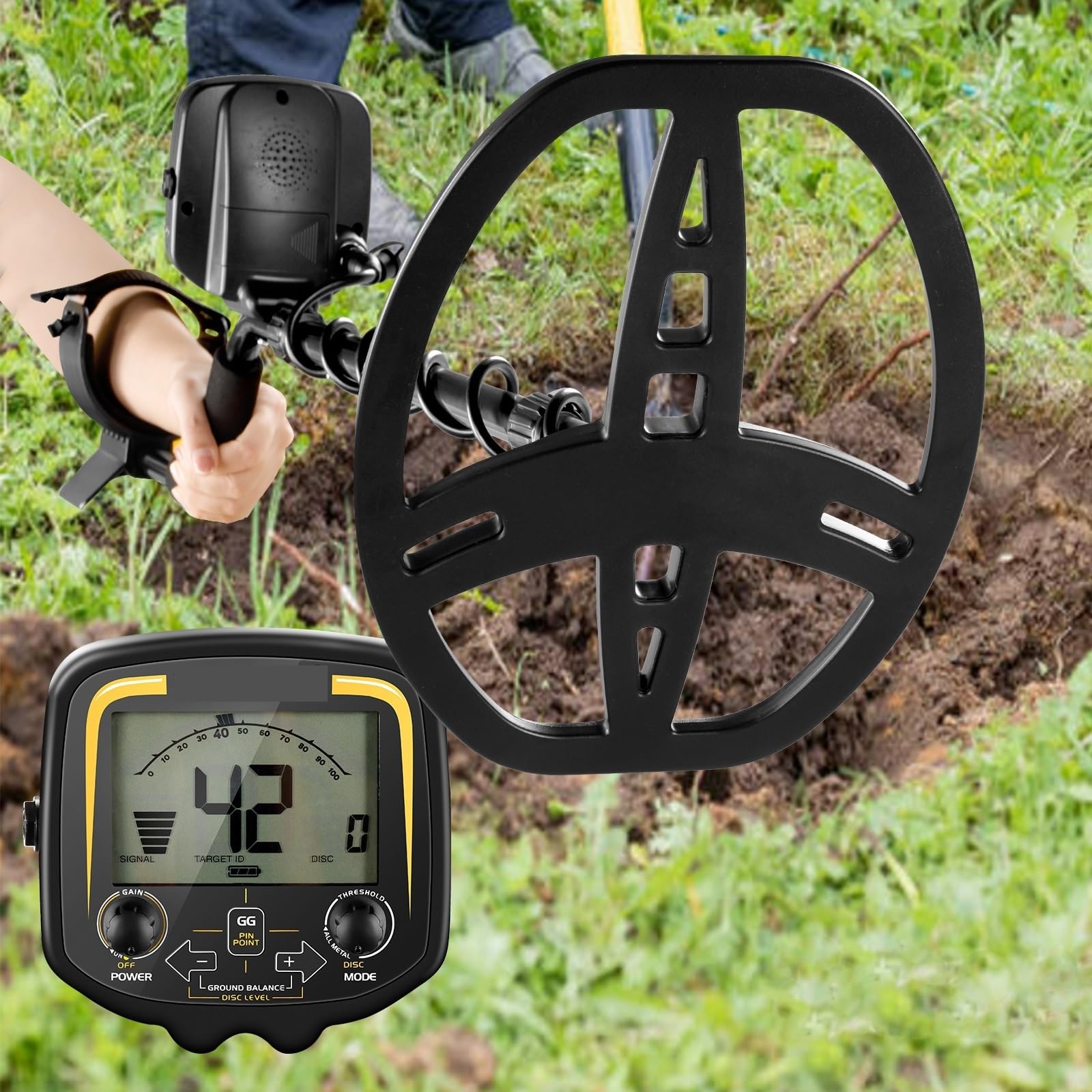 Wykrywacz metalu, Wykrywacz metalu Underground Professional Głębokość Skaner żółtego złota Wyszukiwarka Łowca skarbów Pinpointer 11 cali