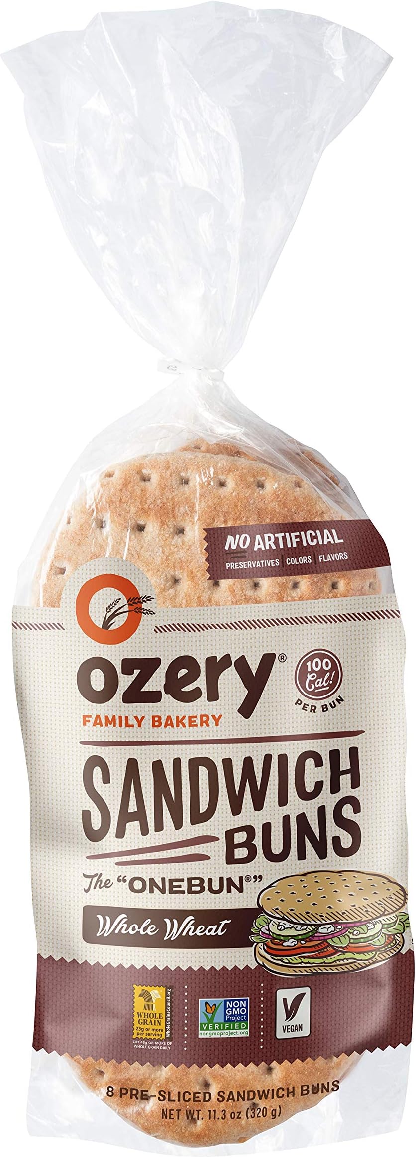 Ozery Bakery Whole Wheat 100 Calorie OneBun, 8-Count Bag, 6-Pack