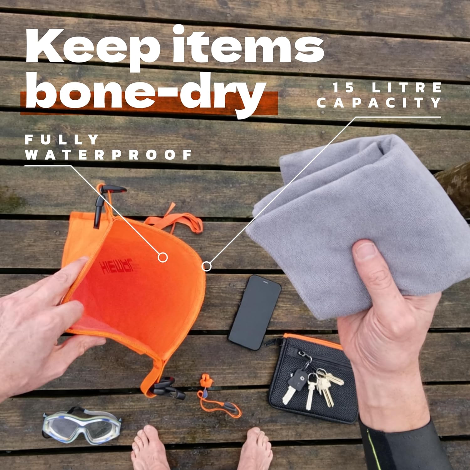 Swim Buoy for Open Water with Dry Bag 15L - Fully Waterproof Swim Bubble - Be Safe with Higher Visibility, Toughened Nylon and Rest Handle Swimming Buoy - Open Water Buoy for All Season Swimmers