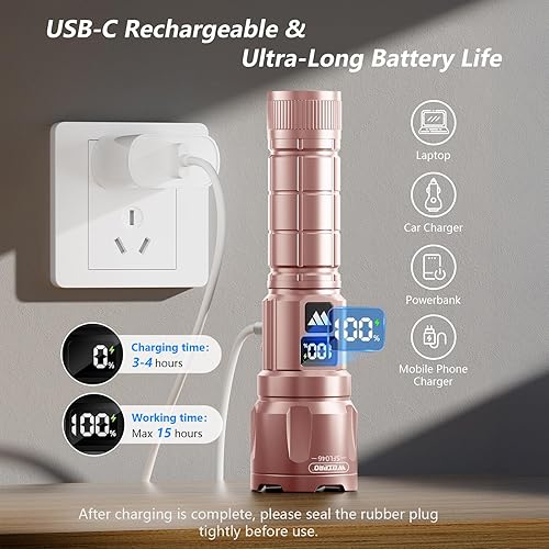 Miniatura 25 de Wdtpro Linternas LED recargables de alto lúmenes, 2 unidades, 6000 lúmenes, linterna súper brillante, potentes linternas de campamento con pantalla