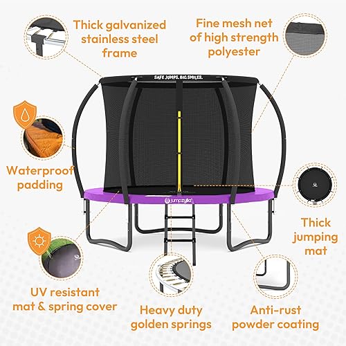 Miniatura 96 de Jumpzylla - Cama elástica recreativa para niños, con red de seguridad, escalera y revestimiento antioxidante, de 8, 10, 12, 14, 15 y 16 pies