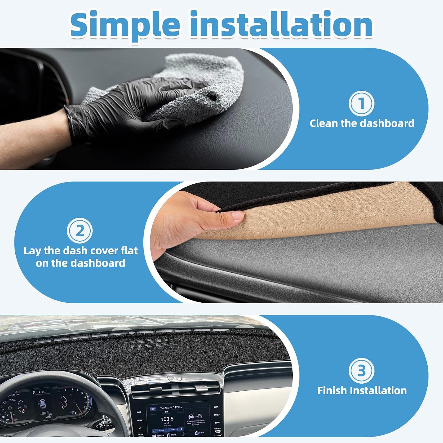 Dash Cover Mat Compatible with Hyundai Tucson 2022-2024 Non-Slip Dashboard Cover Mat Sunshade UV Rays Protector Interior Accessories(Only fit 4.2 inch Digital Cluster)