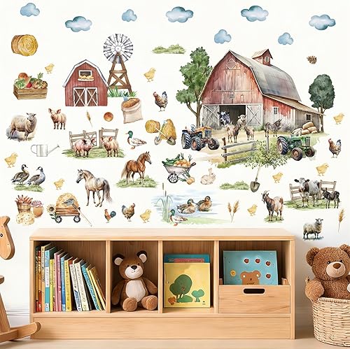 Miniatura 3 de Calcomanías de pared de animales de granja grandes, calcomanías divertidas de pared de animales, decoración de granja, oveja, pollo, gallo, pato