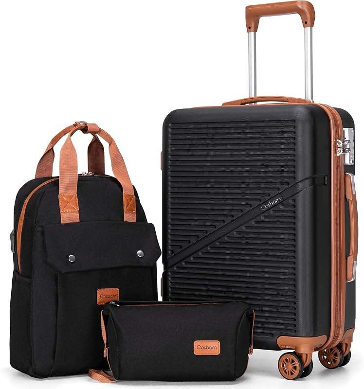 Cosbarn Carry On Luggage,3 Piece Suitcase Set,22x14x9 Airline Approved | Lightweight ABS Hardside Luggage, TSA-Approved Lock,Suitcases with 360° Spinner Wheels,20Inch,Matching Backpack,For Men&Women