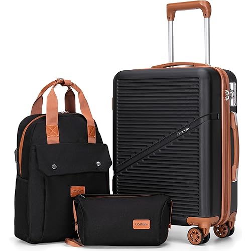 3-Piece Carry On Luggage Set 22x14x9 Airline Approved, 20 Inch Lightweight ABS Suitcases with Wheels and TSA Lock - Durable Waterproof Travel Suitcase Set