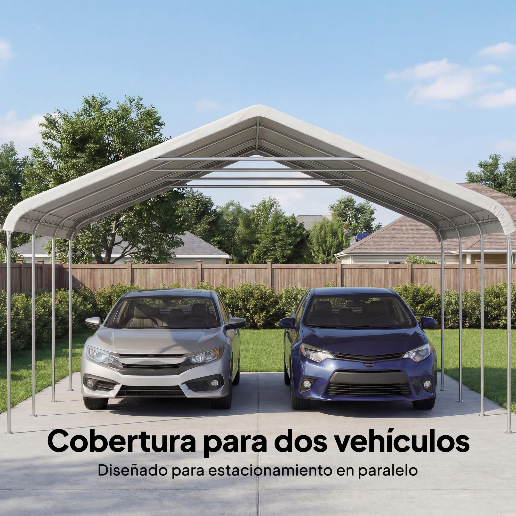 Outsunny Carpa Garaje Portátil 5x6 m Impermeable para Coche Blanco Crema | Estructura de Acero Galvanizado, Toldo Resistente Anti-UV, Garaje Exterior, Cobertizo para Herramientas de Jardín