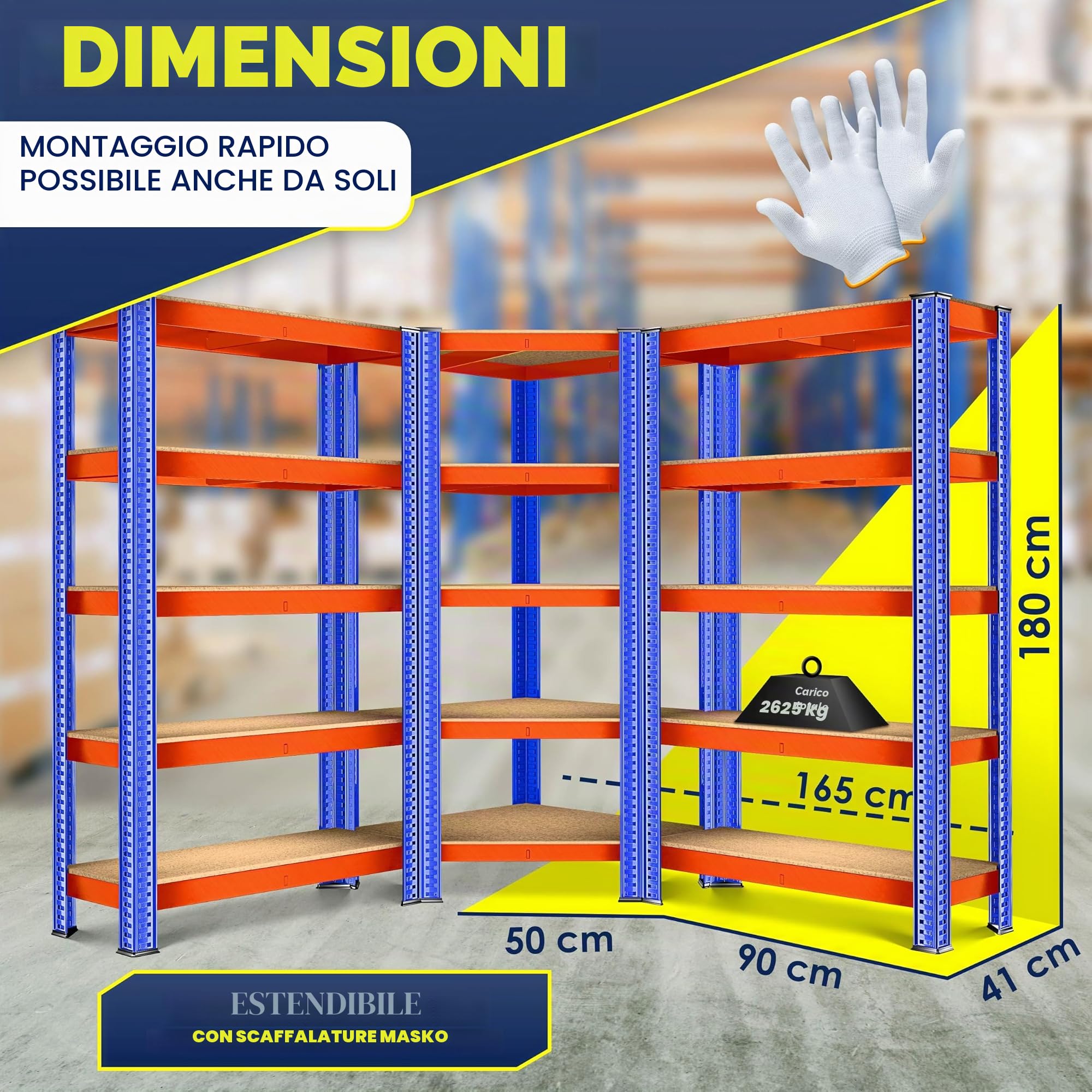 KESSER MASKO® - Set di 3 scaffali in metallo, 1 scaffalatura angolare e 2 scaffali, 15 ripiani, in MDF, 2625 kg, scaffale per officina, cantina, garage, scaffalatura per carichi pesanti (arancione)