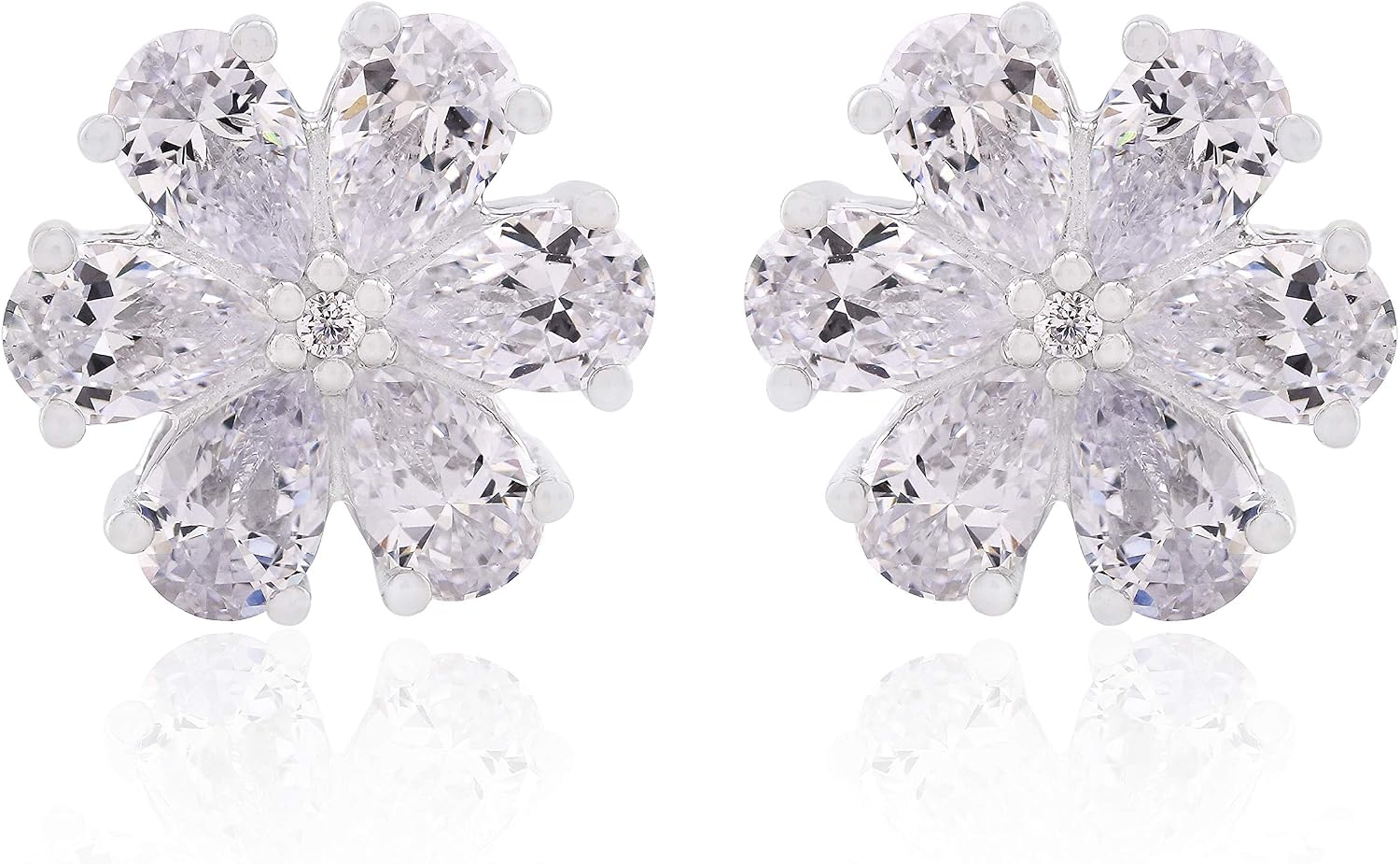 925 Sterling Silver Pear White Cubic Zirconia Floral Stud Earrings for Women Small Earrings Stud Fashion Earrings