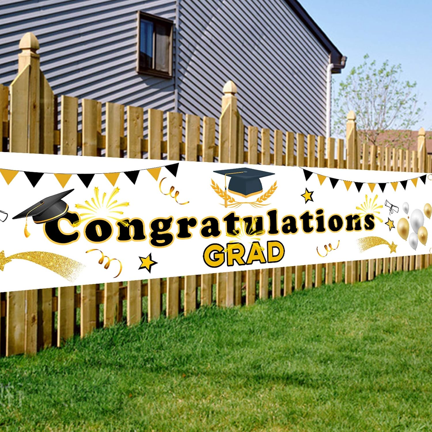 OuMuaMua Larger Congratulation Gard Banner Sign, Grad Congrats Party Supplies Hanging Flags Yard Signs Photo Booth Props for College High School Decor Class of 2022 Graduation Decorations，98'' X 18"
