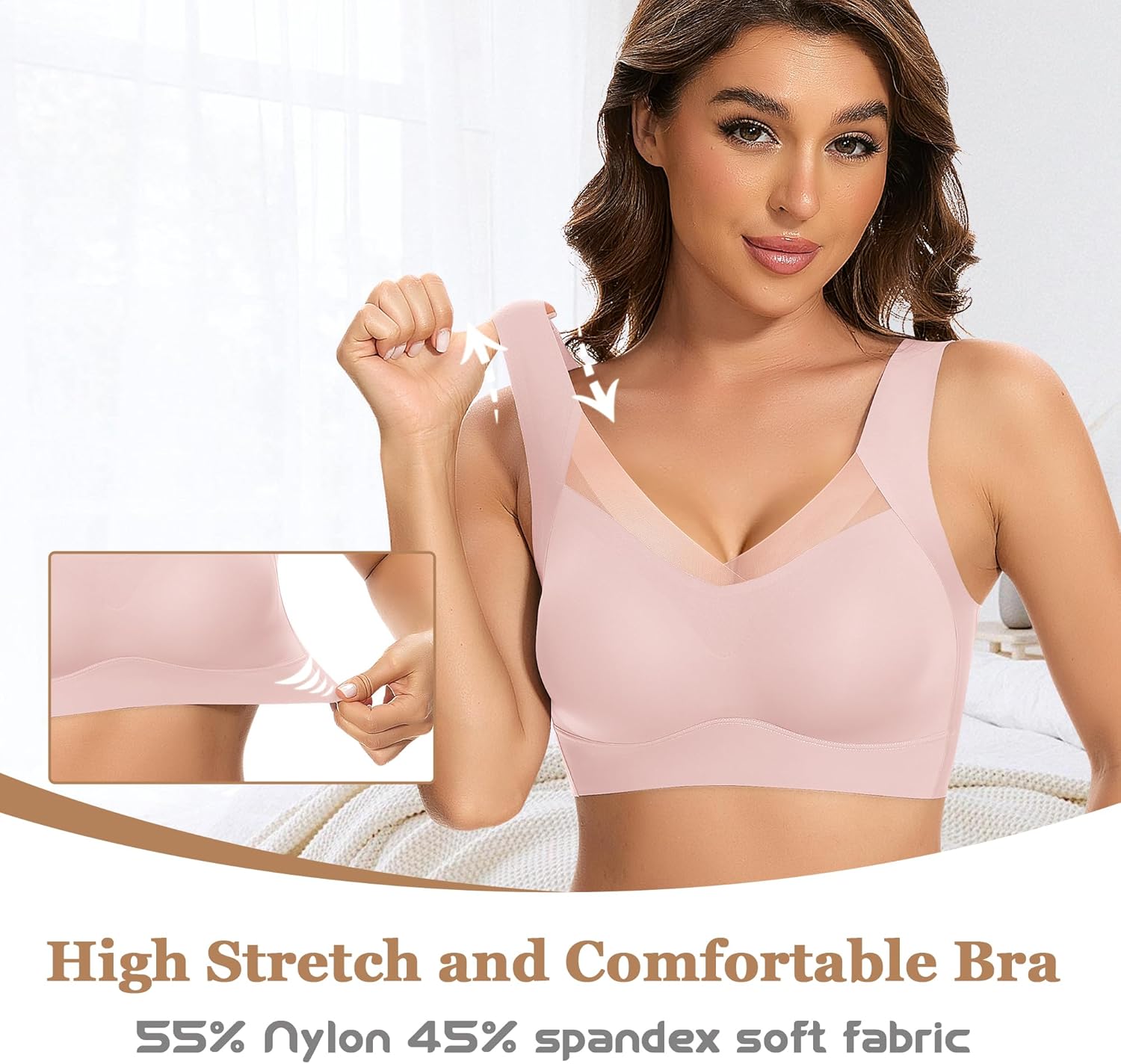DOCUMO Seamless Bras for Women No Underwire Comfortable Push Up Wireless Bra Mesh Padded Back Smoothing Bra - Image 2