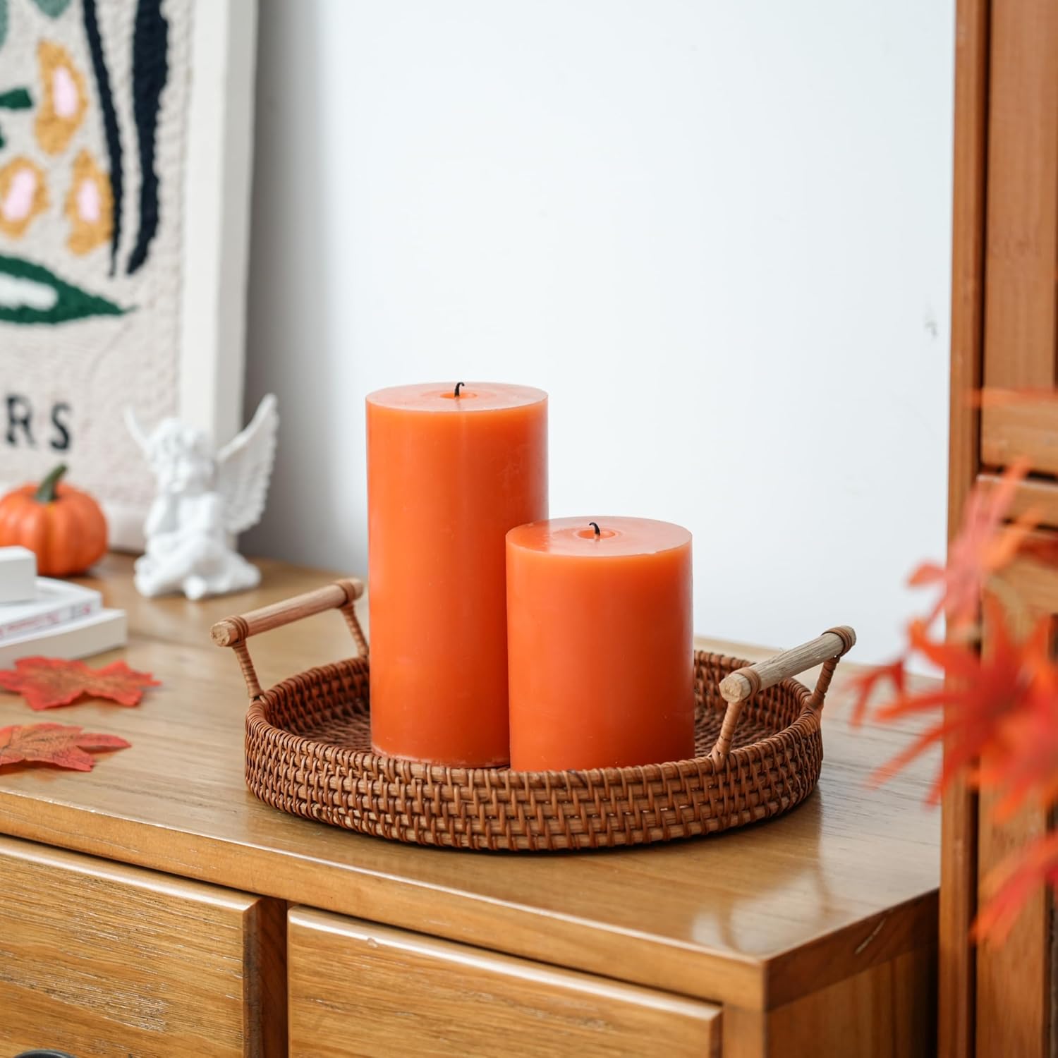 3x4 Inch Orange Fall Pillar Candles Set of 3 - Fall Unscented Pillar Candle