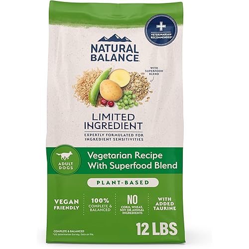 Natural Balance Limited Ingredient Adult Dry Dog Food with Vegan Plant Based Protein and Healthy Grains, Vegetarian Recipe, 12 Pound (Pack of 1)