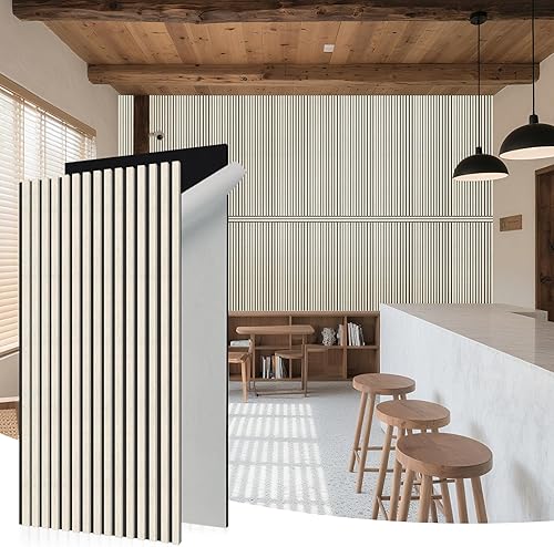 WoveN SounD Paneles de pared con listones acústicos, beige y negro, 47.2 x 23.6 x 0.8 pulgadas, paquete de 2 unidades, adhesivos, absorción de