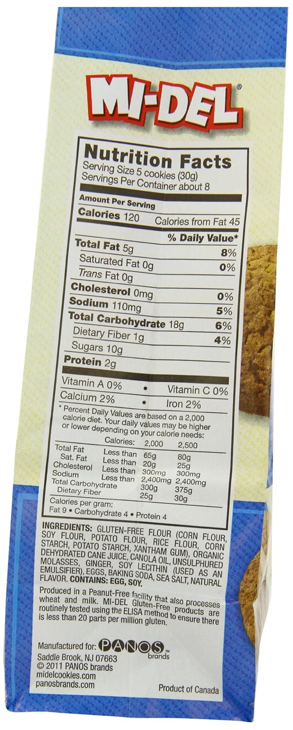 Mi-Del Gluten Free Cookies, Natural Ginger Snaps, 8 Ounce (Pack of 12)