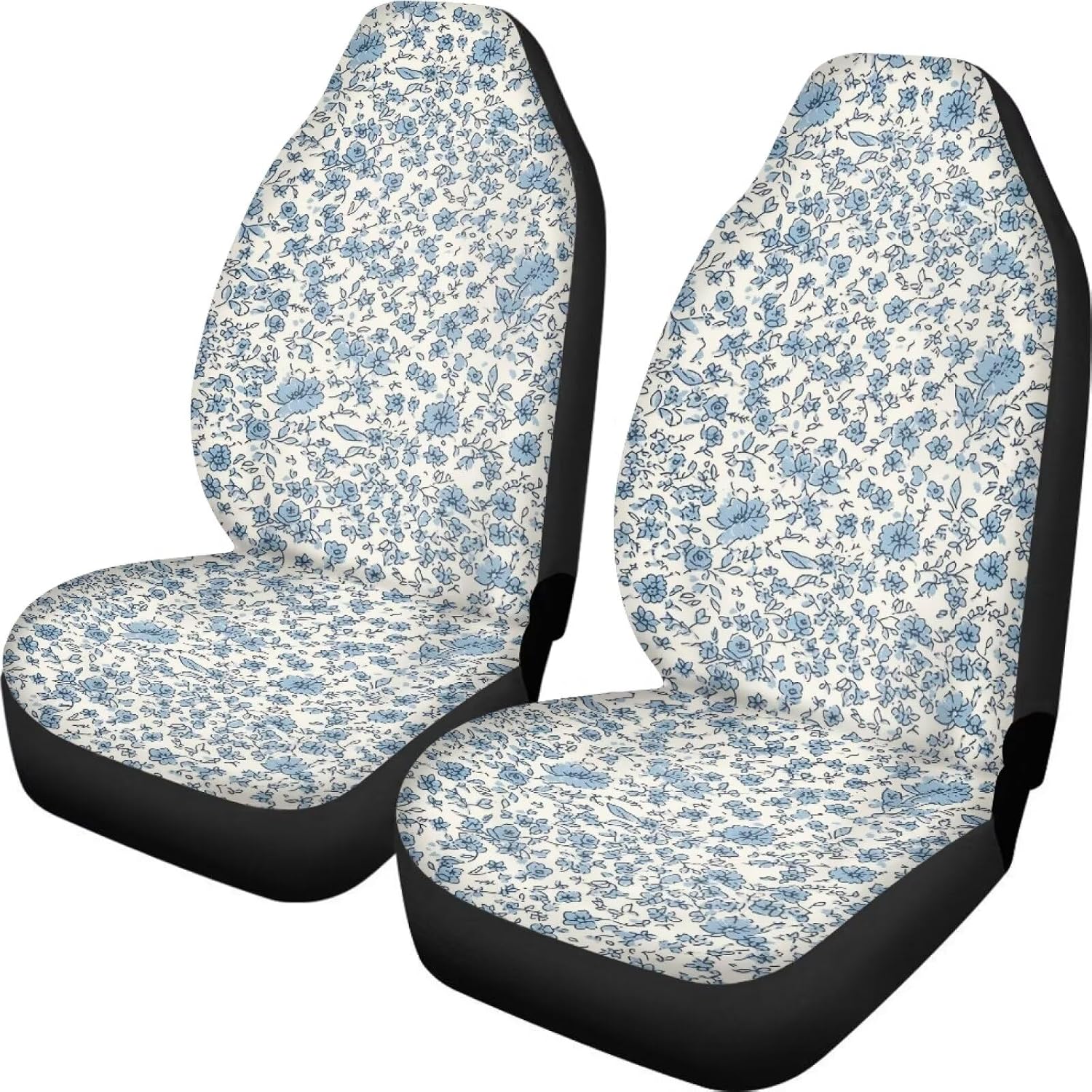 Retro Blue Ditsy Floral Print Car Seat Covers for Front Seats Vintage Flower Painting Nonslip Scratchproof Front Seat Cover Fits for Cars, Trucks, SUVs, for Women
