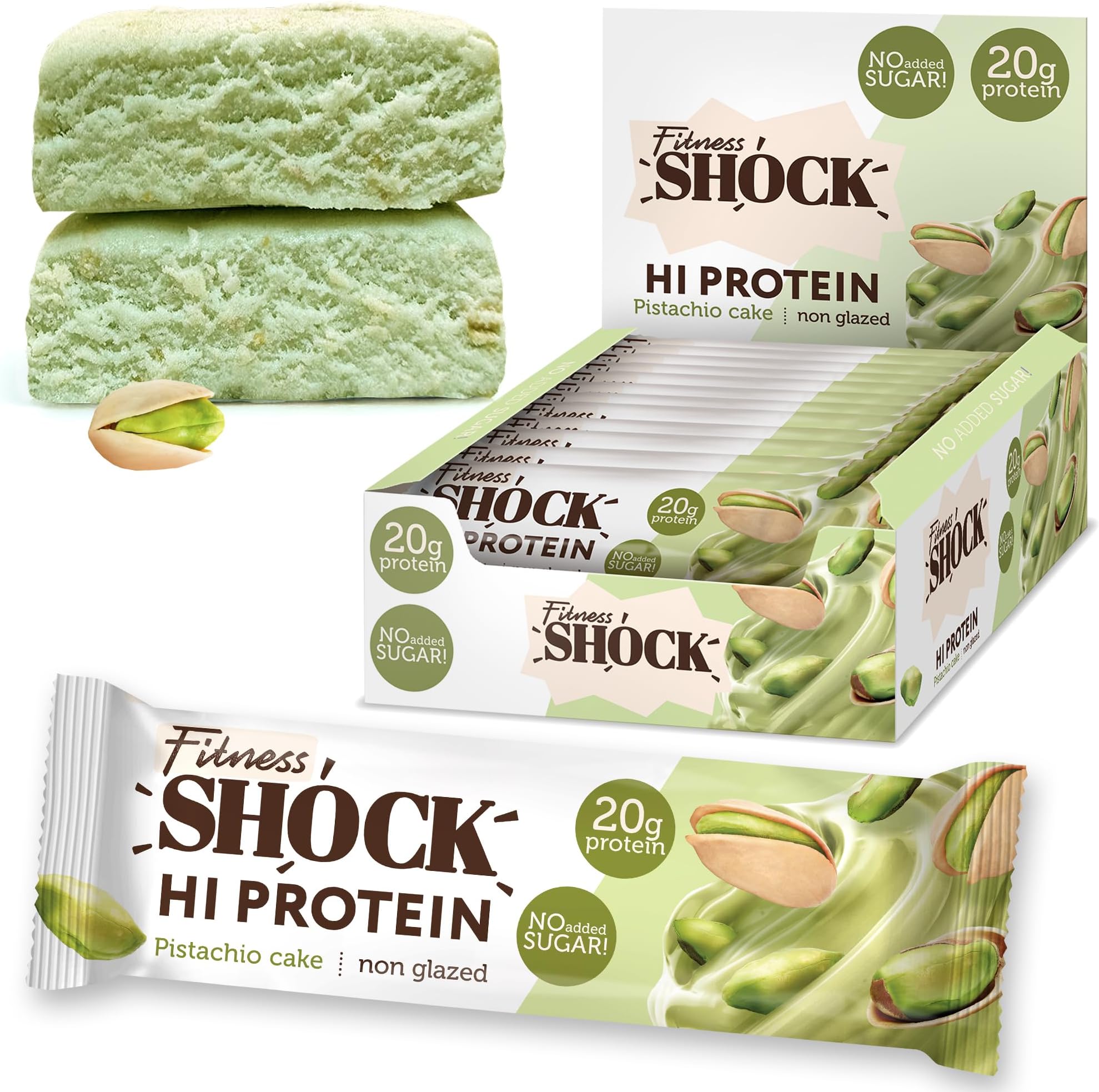 High Protein Bars 20G Protein Content, No Added Sugar, Low Calorie, Low Carb, Rich in Fibre, Pistachio Cake Flavour 12Pcs 60G
