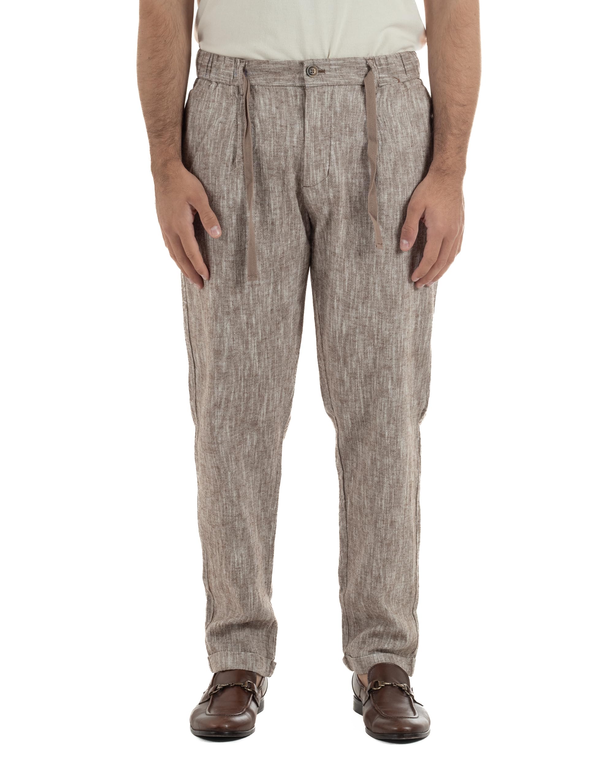 Pantaloni Pantalaccio Uomo Lino Sartoriale Elegante Estivo Coulisse Pinces Melangiato Vari Colori