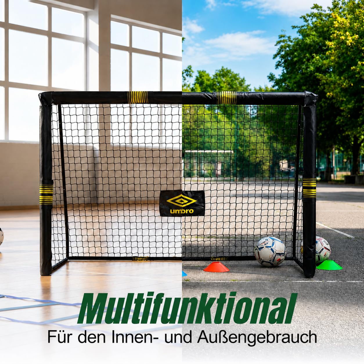 Umbro Fußballtor - Fussballtor Groß - Fußball Tor - Fussballtore für Garten Kinder und Erwachsene - Fussball Trainingszubehör für Innen und Außen - Metall - Schwarz/Gelb