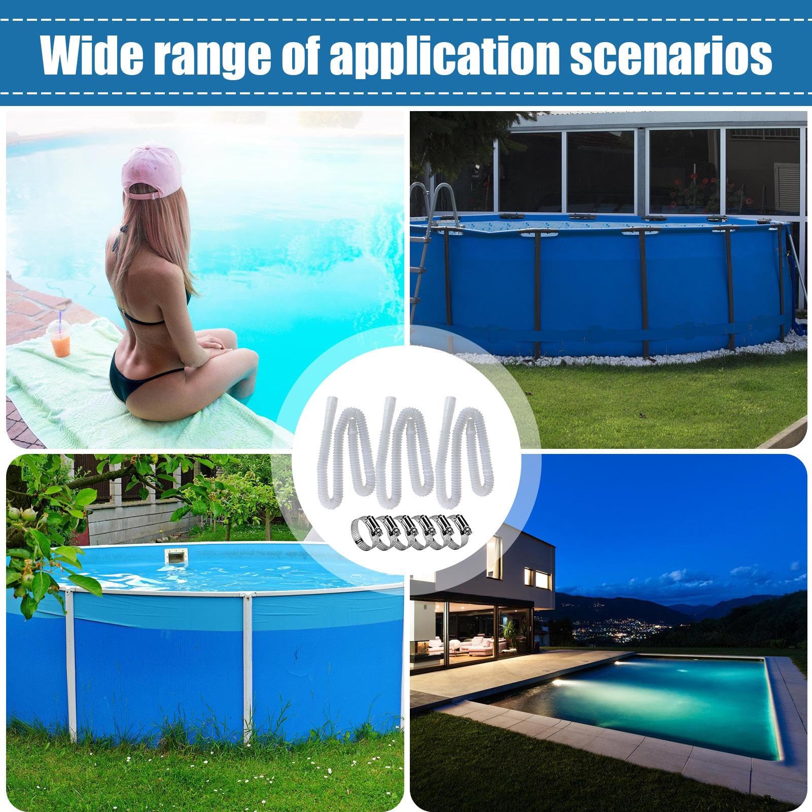 Tubi Di Ricambio Per Pompa Piscina Intex (4 Pezzi) - Diametro 3,2 Cm, Lunghezza 149,9 Cm, In PE Spesso, Con Morsetti In Acciaio Inox. Compatibili Con Pompa 603, 607, 637, 330/530/1000 GPH - 2