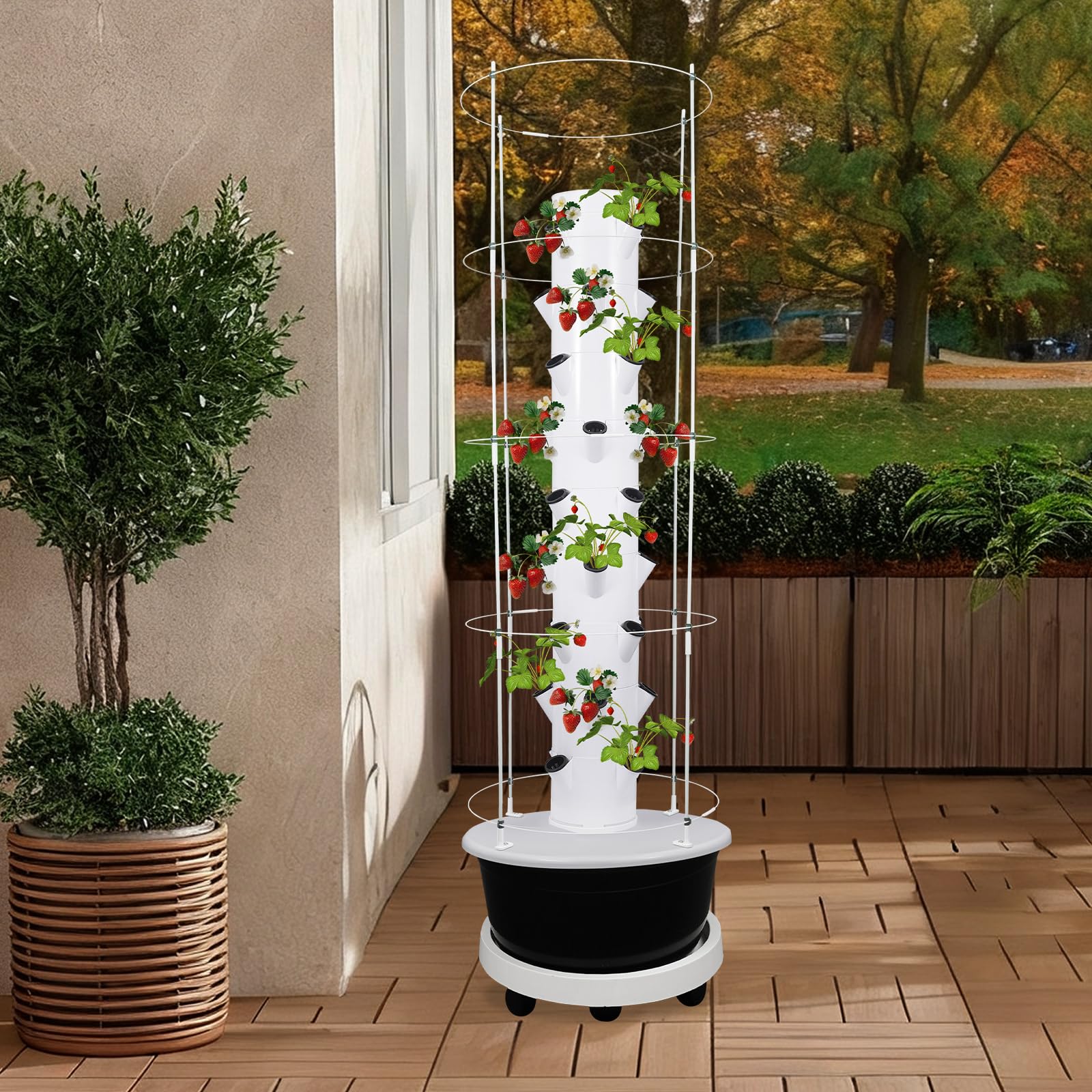 Hydroponic Tower Garden Kit de culture de jardin 36 trous avec cadre de support d'escalade, pompe submersible et minuterie pour fleurs, légumes, légumes à feuilles, herbes (réservoir d'eau