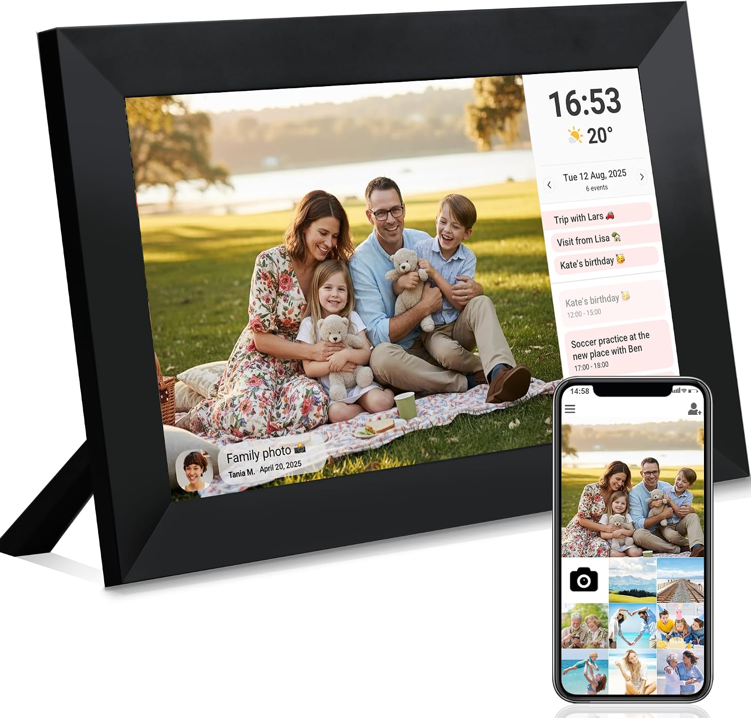 Veidoo Frameo 10,1 cala 32GB WiFi – cyfrowa ramka na zdjęcia, ekran dotykowy HD IPS 1280x800, automatyczna rotacja, udostępnianie zdjęć przez aplikację Frameo i synchronizacja kalendarza